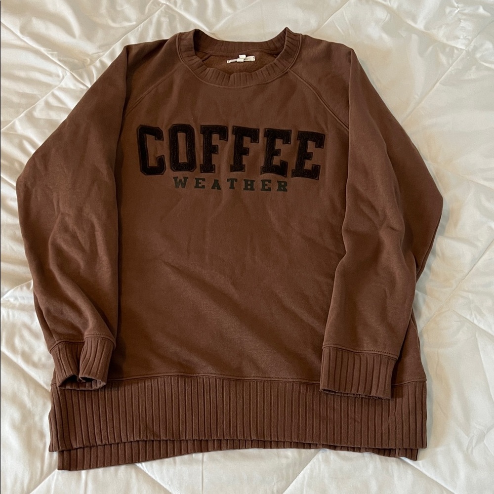 Maurices Brown Crewneck Sweater with 'Coffee Weather' Print